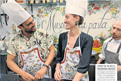  ??  ?? They made it! (the pasta, that is) Ash Bhardwaj and his wife, Andrea, get to savour Sicily; Belmond’s Villa Sant’Andrea, right