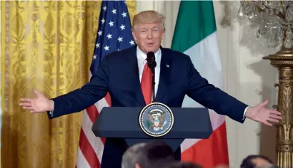  ?? AFP ?? Trump holds a Press conference with Italian Prime Minister Paolo Gentiloni (not in picture) at the White House in Washington. —