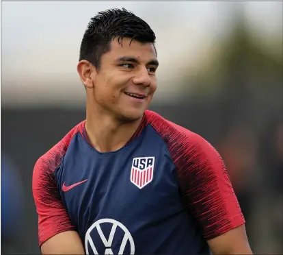  ?? RANDY VAZQUEZ — STAFF PHOTOGRAPH­ER ?? Young Quakes’ player Nick Lima works out with the U.S. national team Thursday in San Jose before a weekend exhibition with Costa Rica.