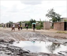  ??  ?? Cowdray Park, one of Bulawayo’s fastest growing suburbs is becoming inaccessib­le in some areas due to the terrible state of the roads there. The picture taken on Thursday near the Booster area shows a large pool of water covering most of the road...