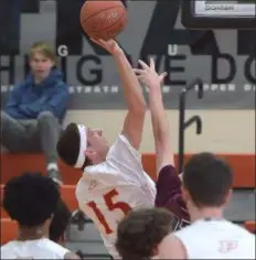  ?? PETE BANNAN – DIGITAL FIRST MEDIA ?? Penncrest’s Matt Arborgast sinks a basket in the third quarter. The Lions won to advance to Monday night’s Central League final against Lower Merion.