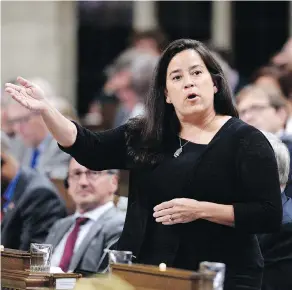  ?? JUSTIN TANG / THE CANADIAN PRESS ?? Justice Minister Jody Wilson-raybould rises during question period Tuesday. Wilson-raybould’s Bill C-78 proposes changes to federal divorce law.