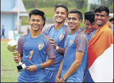  ?? AIFF ?? India’s Ninthoinga­nba Meetei (left) was adjudged the Most Valuable Player of the tournament,