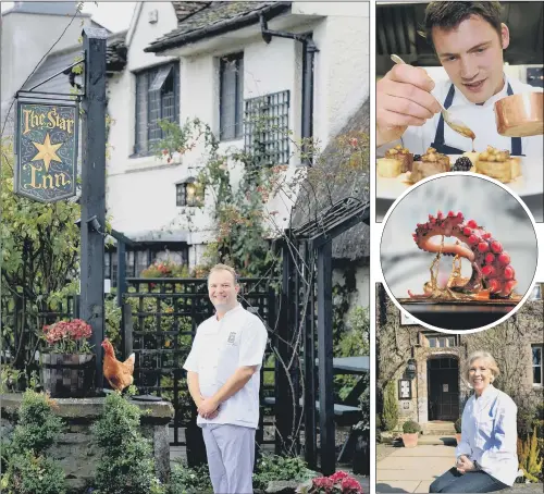  ??  ?? Main picture, Andrew Pern, chef and owner of the Star Inn at Harome, which retained its Michelin star; right, from top, Tommy Banks, head chef at the Black Swan at Oldstead; hand-massaged octopus, amalfi lemon, caper and parsley at Michael O’Hare’s The...