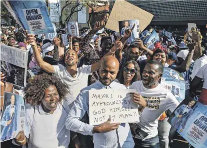  ?? Photos: Phill Magakoe/gallo Images and GCIS ?? Diplomatic incident: Followers of self-proclaimed prophet Shepherd Bushiri and his wife Mary after their fraud and money-laundering case was postponed after an appearance in court last year; Malawian President Lazarus Chakwera and South African President Cyril Ramaphosa.