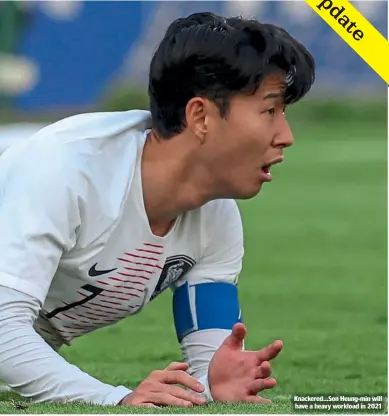  ??  ?? Knackered…Son Heung-min will have a heavy workload in 2021