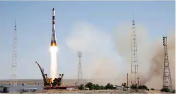  ??  ?? BAIKONUR: Russia’s Progress M-28M cargo ship blasts off from the launch pad at the Russian-leased Baikonur cosmodrome in Kazakhstan yesterday. — AFP