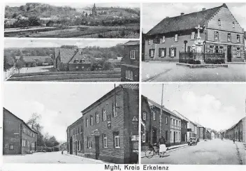  ?? FOTO: PRIVAT ?? Myhl in alter Zeit: Die Karte aus den 1930er-Jahren zeigt (oben rechts) das Gasthaus und mitten in der Straße das Kreuz, das dem Verkehr später weichen musste.