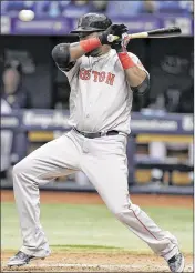  ?? CHRIS O’MEARA / ASSOCIATED PRESS ?? Boston’s David Ortiz ducks away from Rays reliever Enny Romero’s pitch. Ortiz looked at strike three on the next pitch, ending the game.