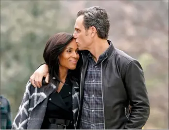  ?? MITCH HAASETH/ABC VIA AP ?? This image released by ABC shows Kerry Washington, left, and Tony Goldwyn in a scene from "Scandal." After seven seasons, the popular series ended on Thursday.