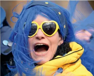  ?? AFP ?? An anti-Brexit campaigner shouts near the Houses of Parliament in London on Wednesday. —