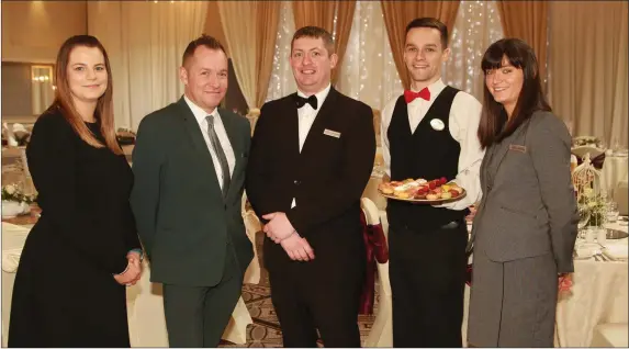  ??  ?? Amanda Kavanagh, Alan Whelan, David Hennessy, Dylan Brohan and Deborah Stewart who are the wedding team at the Amber Springs Hotel in Gorey.