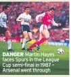  ??  ?? DANGER Martin Hayes faces Spurs in the League Cup semi-final in 1987 – Arsenal went through