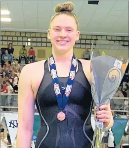  ?? PHOTO PROVIDED BY LINCOLN-WAY EAST COACH KATE GABEY ?? Lincoln-Way East’s Grace Hagemaster earned a state medal last season with an 11th-place finish in the 100-yard backstroke.