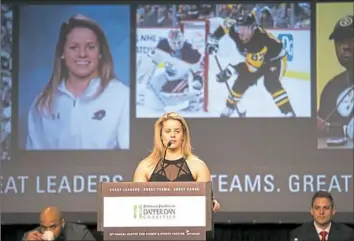  ?? Antonella Crescimben­i/Post-Gazette photos ?? Robert Morris hockey player Brittany Howard was sportswoma­n of the year.