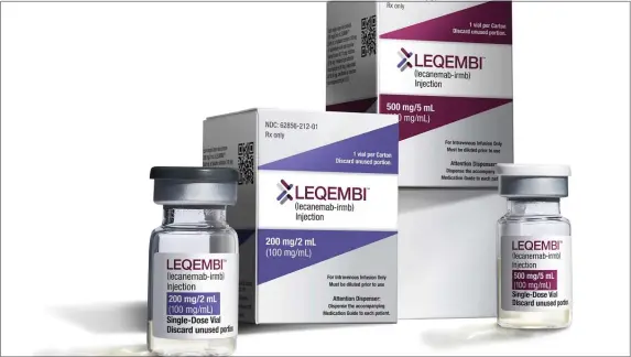  ?? COURTESY — EISAI VIA AP ?? Leqembi, the first drug to show that it slows Alzheimer’s disease, was approved by the U.S. Food and Drug Administra­tion in early January, but treatment for most patients is still several months away.