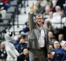  ?? THE ASSOCIATED PRESS FILE PHOTO ?? UConn head coach Geno Auriemma gestures to his team.