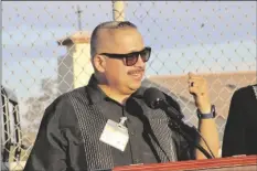  ?? MARCIE LANDEROS PHOTO ?? El Centro City Manager Cedric Ceseña describes McGee Park’s improvemen­t during the McGee Park Ground Breaking Ceremony on Wednesday, March 15, in El Centro.