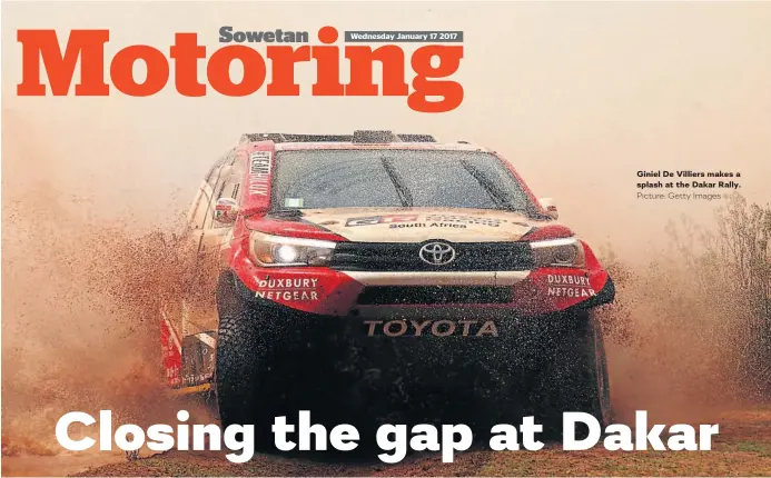  ??  ?? Giniel De Villiers makes a splash at the Dakar Rally.