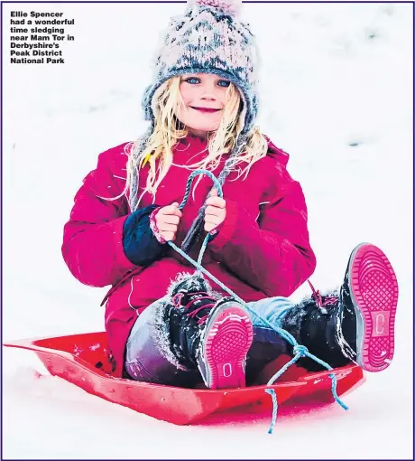  ??  ?? Ellie Spencer had a wonderful time sledging near Mam Tor in Derbyshire’s Peak District National Park