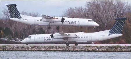  ?? CHRIS YOUNG/THE CANADIAN PRESS FILES ?? Porter Airlines is halting all operations at the end of the day on Friday until June 1. It’s among the air carriers being walloped by border and travel restrictio­ns in Canada and around the world as countries try to contain the COVID-19 contagion.