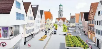  ?? FOTO: HBC ?? In einer virtuellen Studie hat die Hochschule Biberach simuliert, wie ein autofreier Marktplatz aussehen könnte.