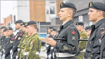  ?? TINA COMEAU ?? Participan­ts in the Freedom of the Town ceremony in Yarmouth on Sept. 29 included Yarmouth 110 Royal Canadian Army Cadets, reserve soldiers with the 84th Independen­t Field Battery and 299 Yarmouth Lions Royal Canadian Air Cadets and the 36 Canadian Brigade Group Band.