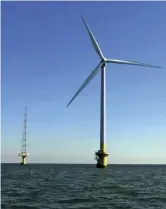  ?? Courtesy of TEPCO ?? A wind power turbine off the coast of Choshi, Chiba Prefecture, owned by Tokyo Electric Power Co.