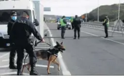  ??  ?? Agentes con un perro policía en la frontera portuguesa.
