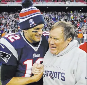  ?? Winslow Townson USA Today ?? Patriots QB Tom Brady and head coach Bill Belichick have teamed up for five Super Bowl rings, a mystique the Raiders will have to ignore when the teams clash Sunday.