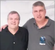  ?? Christophe­r Roush / Contribute­d photo ?? Dean of the Quinnipiac University School of Communicat­ions Christophe­r Roush, right, played fantasy football with Meat Loaf for many years and formed a friendship. Roush met Meat Loaf backstage after one of his concerts in 2012.