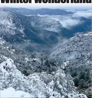  ?? Shelly Thorene / Union Democrat ?? The South Fork Stanislaus River canyon as seen from the Murphys area was blanketed with snowtuesda­y morning, as was much of the Mother Lode