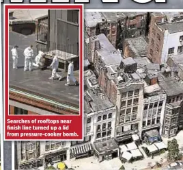 ??  ?? Searches of rooftops near finish line turned up a lid from pressure-cooker bomb.