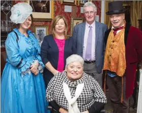  ??  ?? Sally McEllistri­m, Linda McDonald, Michael Geaney, Ian Cathcart and Cllr Miriam Murphy at the Victorian Tea Times open day in Arklow.