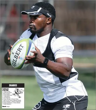  ?? PICTURE: STEVE HAAG ?? WINGING IT: Sharks flyer Lwazi Mvovo during practice at Kings Park yesterday.