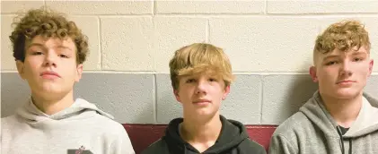  ?? TOM HOUSENICK/THE MORNING CALL ?? Sophomore Aiden McNulty, from left, freshman Kody Ward and freshman Carter Smith are part of Bangor’s youthful wrestling roster for the 2022-23 season.