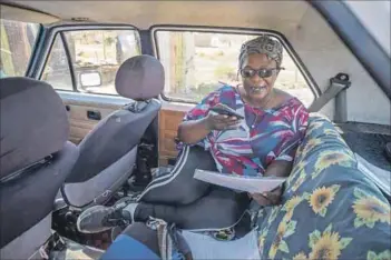  ??  ?? Nama queen: When the Covid pandemic started Dina Christiaan­s used her car as a recording studio when she translated the news into Nama