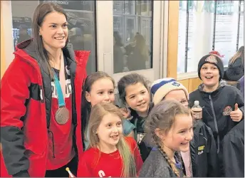  ?? FRAM DINSHAW/THE NEWS ?? Blayre Turnbull was greeted by excited young fans at the Pictou County Wellness Centre on Thursday.