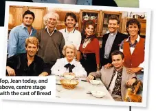  ??  ?? Top, Jean today, and above, centre stage with the cast of Bread