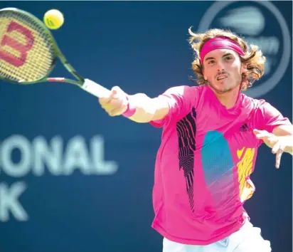  ??  ?? Stefanos Tsitsipas of Greece hits a forehand to Alexander Zverev of Germany Photo: AP