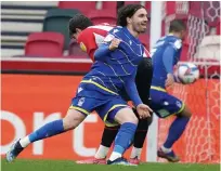  ??  ?? FOREST’S FILIP Krovinovic celebrates the visitors’ equaliser