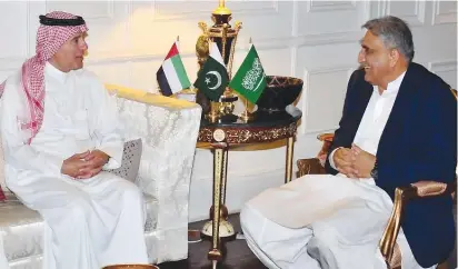  ?? Photo/Social media: @KSAmofaEN ?? Saudi Minister of State for Foreign Affairs Adel Al-Jubeir meets Pakistan’s Army Chief Gen. Qamar Javed Bajwa.