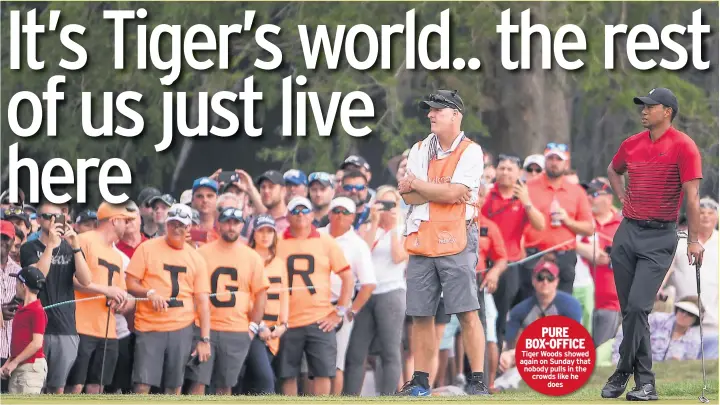  ??  ?? PURE BOX-OFFICE Tiger Woods showed again on Sunday that nobody pulls in the crowds like he does