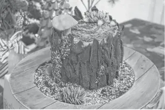  ?? CONTRIBUTE­D ?? What started off as a simple yule log cake turned into a five-layer chocolate fudge cake, complete with realistic-looking bark, mushrooms and pinecones made out of marzipan, with crushed graham cracker crumbs and coconut that was dyed green for moss.