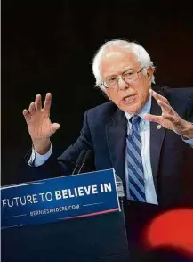  ?? Scott Olson/AFP/Getty Images ?? Bernie Sanders fala em evento em Fort Wayne, Indiana