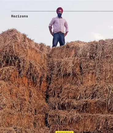  ??  ?? TURNING STRAW INTO FUEL Singh wants to make use of farmers’ leftover straw, turning it into a valuable, sustainabl­e commodity instead of a pollutant.