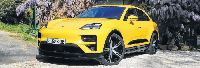  ?? ANDREW MCCREDIE • POSTMEDIA ?? The author says: “The base gas Macan starts at $67,000, while the top-of-the-line GTS, with 434 horsepower, rings in at $95,700. For comparison’s sake, the allelectri­c Macan 4 starts at $99,300, and the Macan EV Turbo starts at $125,300, and the Macan EV Turbo (pictured) I drove in France had a sticker price of $167,278.”