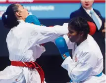  ??  ?? Ruthless: P. Madhuri (right) in action at the Philippine­s SEA Games in 2019.