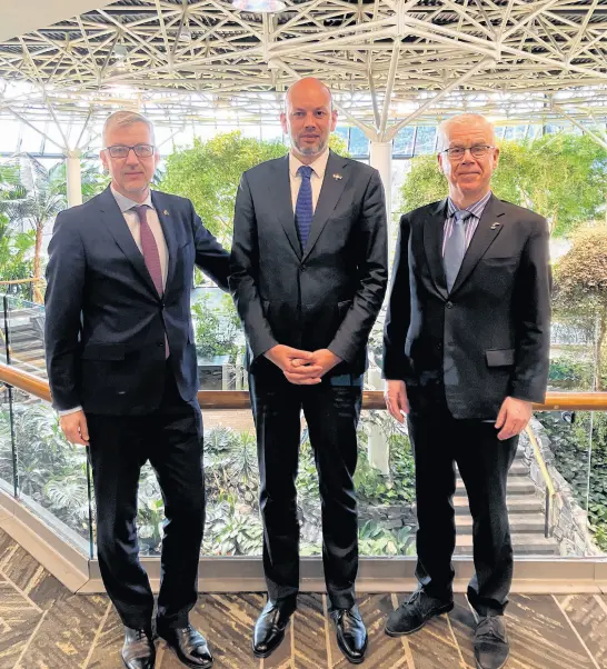  ?? SANUDA RANAWAKE • THE TELEGRAM ?? nd
(From left) Latvian ambassador Kaspars Ozolinš, Lithuanian ambassador Darius Skuseviciu­s and Estonian ambassador Margus Rava visited Happy Valley-goose Bay and St. John’s.