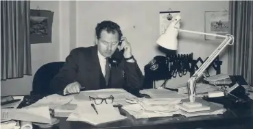  ??  ?? Above: Photo shows him posing and looking rather
important in his office in 1960, 10 years after selling the H-D Model 80.